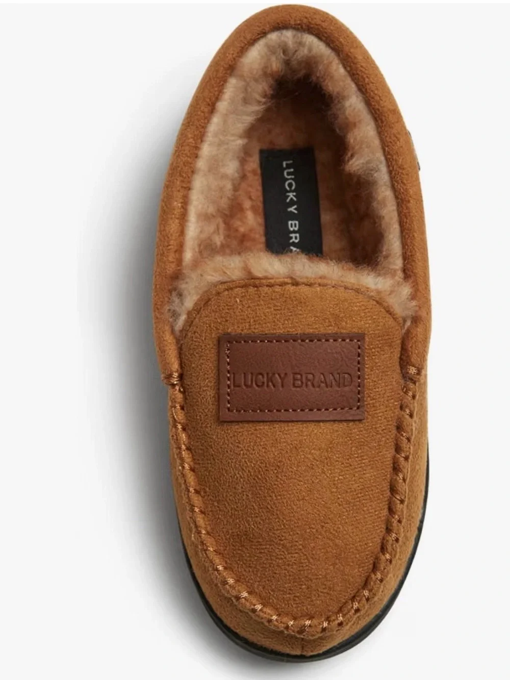 BNWOT Lucky Brand Boys Big Kid SZ6 Tan Faux Fur Moccasin Slippers Indoor/Outdoor